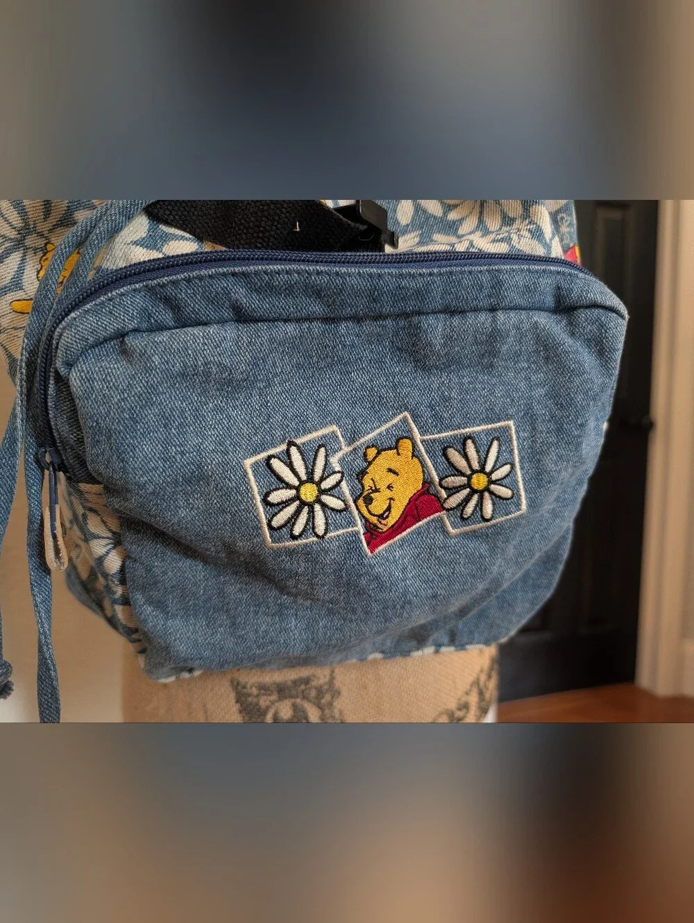 Vintage 1990s Disney Winnie the Pooh Bear Denim Backpack